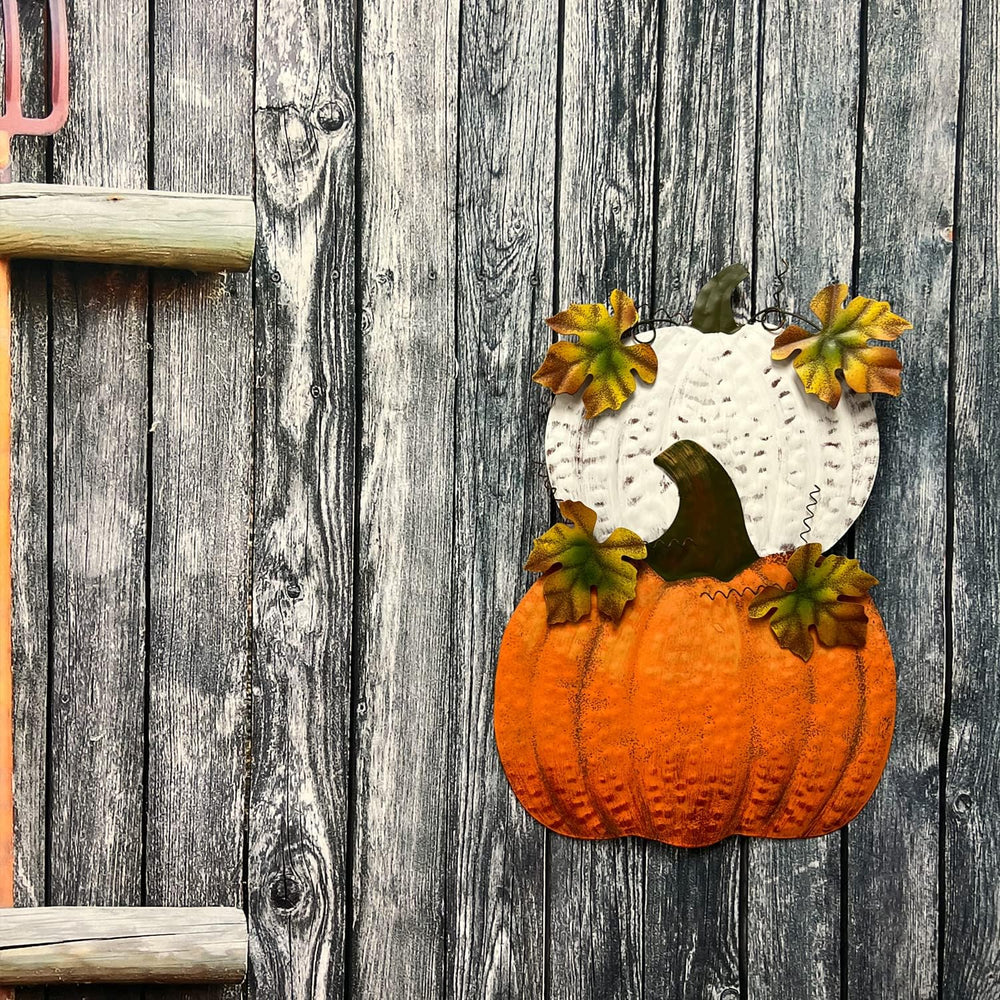 SAGUZOU Metal Stacked Pumpkin Garden Stake, Outdoor Fall Yard Decor with Doub...
