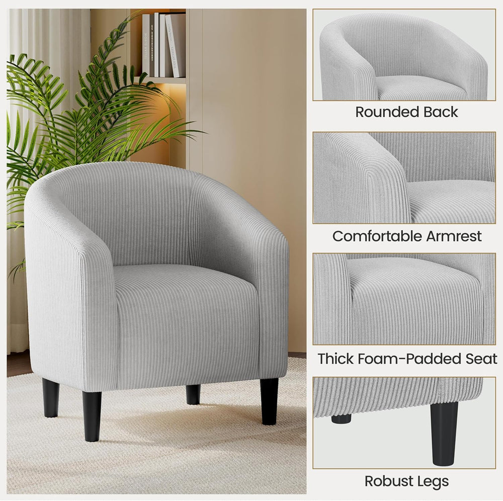 Yaheetech Small 25.5in Wide Corduroy Accent Chair for Bedroom, Light Gray