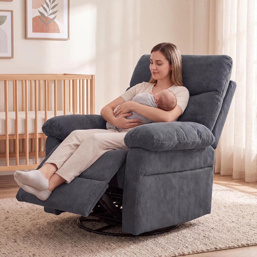 Manual 360° Swivel Rocker Recliner Chair for Living Room, Dark Gray