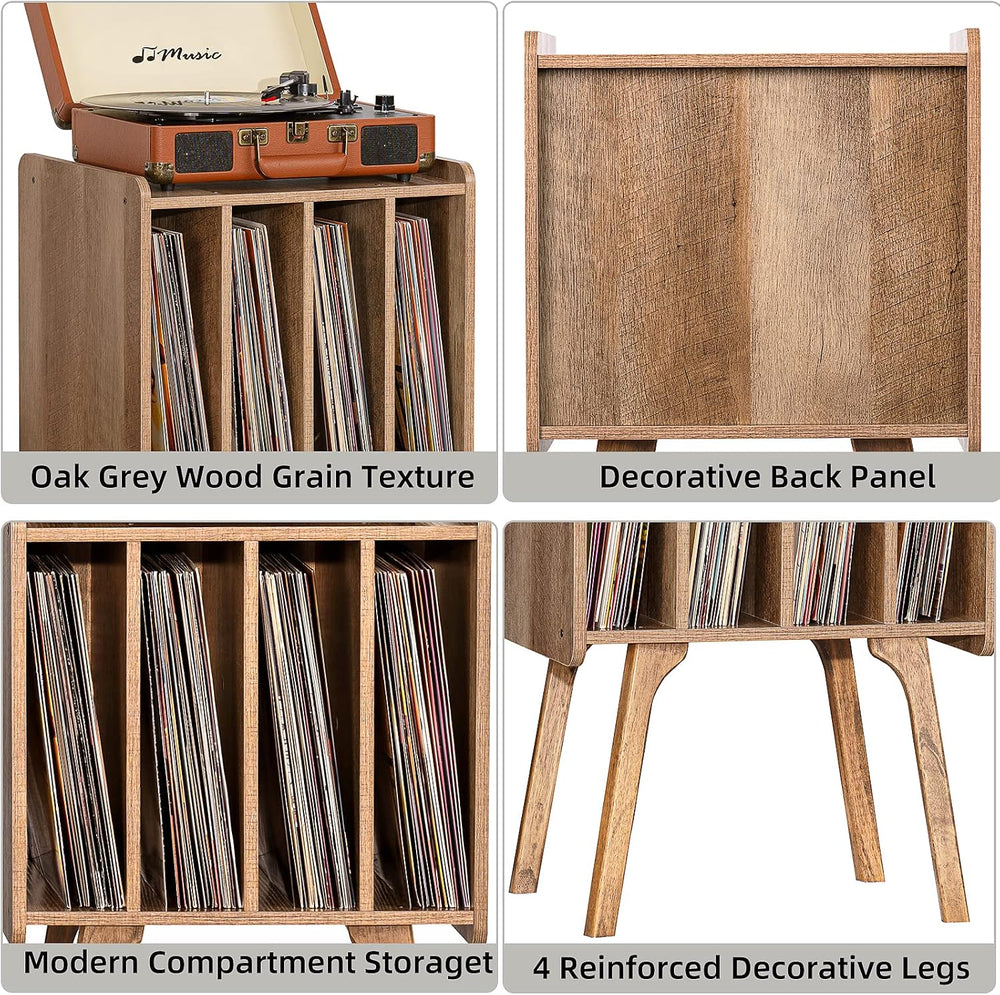 LELELINKY Record Player Stand, Oak Grey Vinyl Record Storage Table for LPs