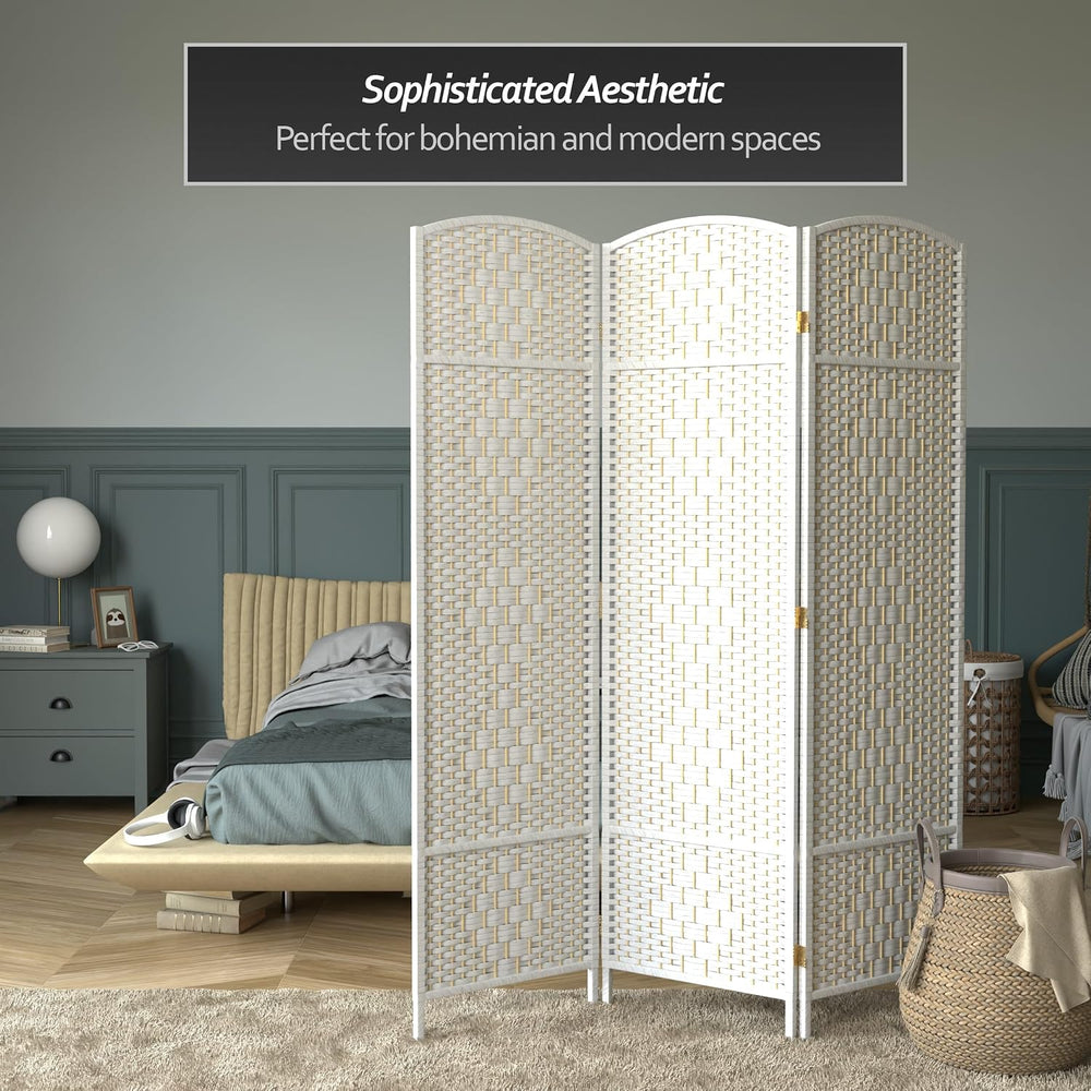 Red Lantern 6 ft. Tall Diamond Weave Fiber Room Divider - White - 3 Panel