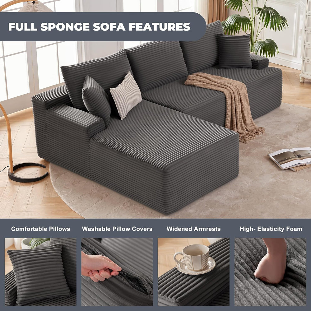 Mangodan Cloud Sectional Sofa, Boneless Couch for Living Room, Dark Grey