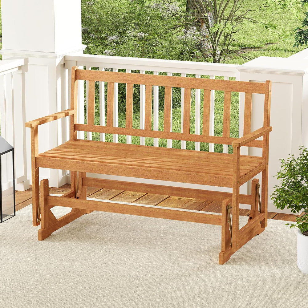 Tangkula 2-Person Outdoor Acacia Wood Glider Bench, Heavy Duty 800 LBS, Patio...