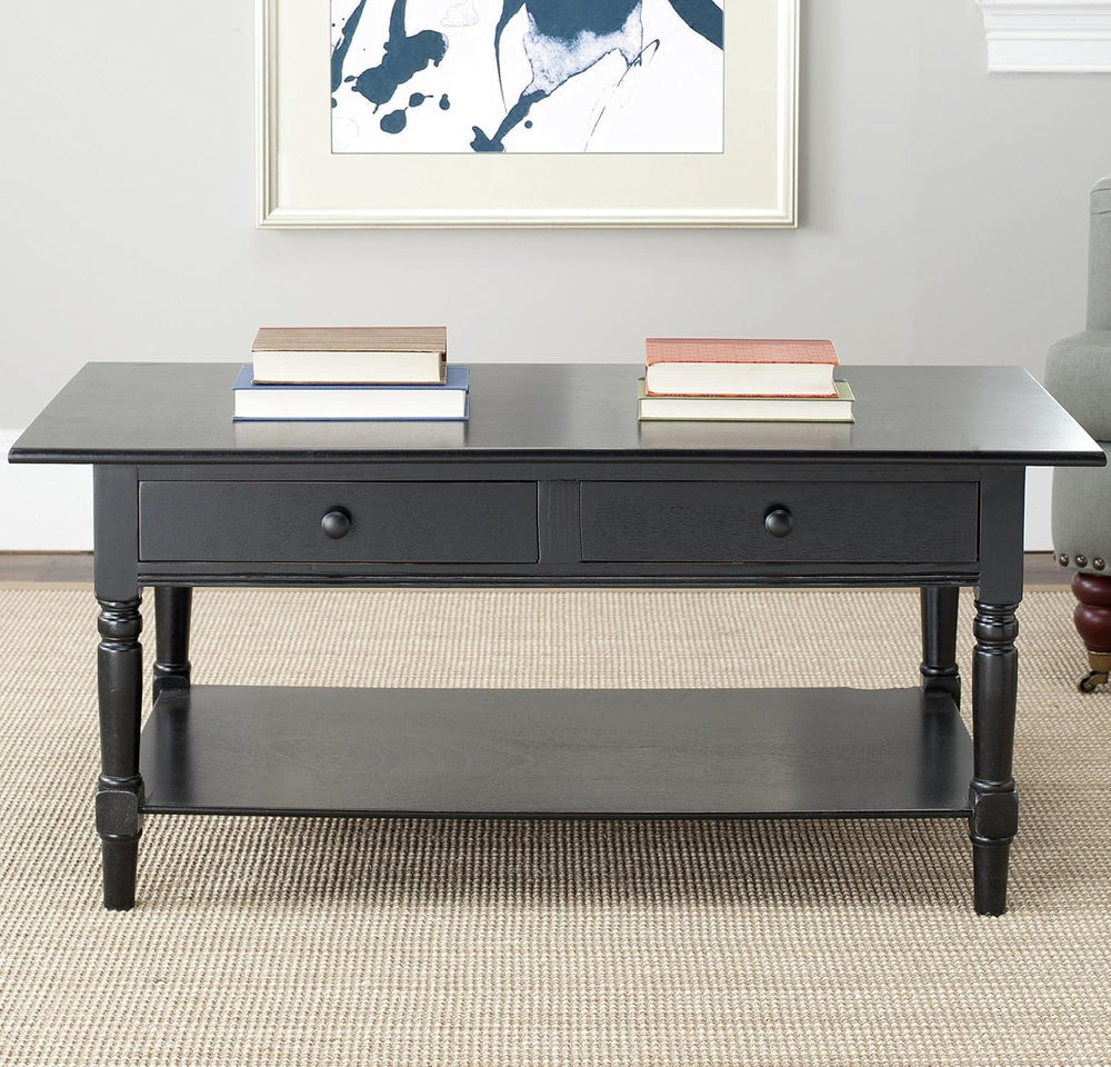 SAFAVIEH Boris Wood Coffee Table, 41.7" Distressed Black AMH5706B