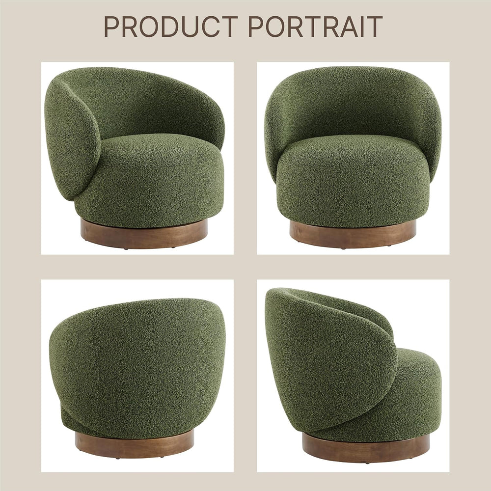 KISLOT Swivel Barrel Accent Chair, Boucle Fabric, Moss Green, 2-Pack