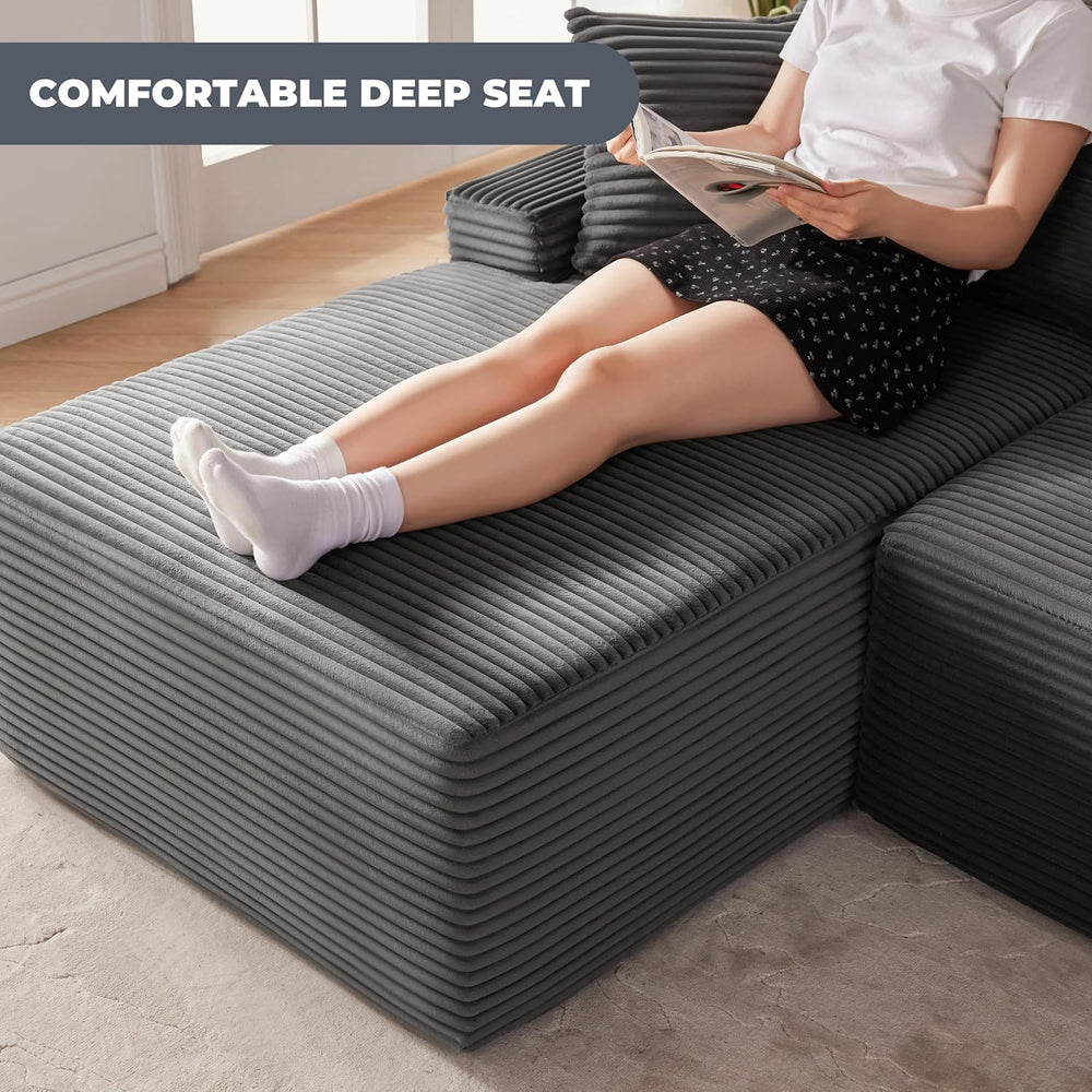 Mangodan Cloud Sectional Sofa, Boneless Couch for Living Room, Dark Grey