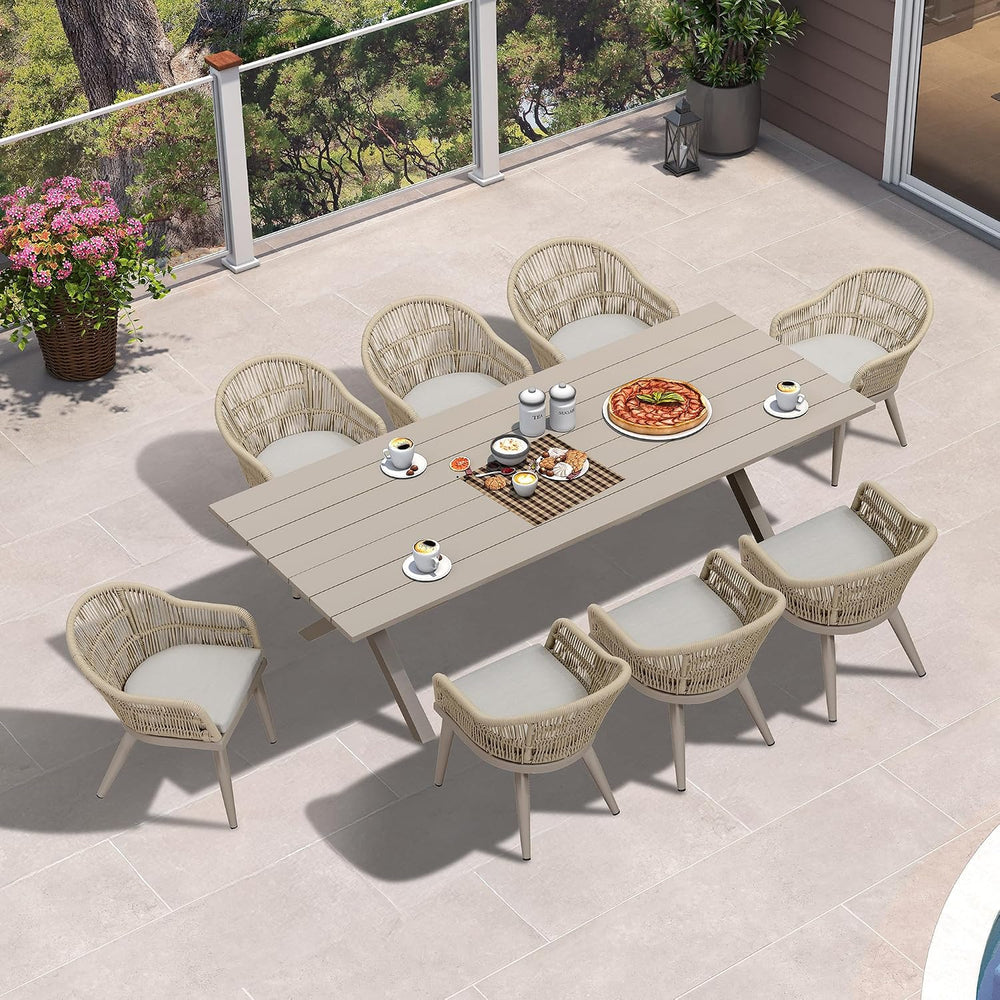 PURPLE LEAF 9 Pieces Patio Dining Set with Longer Table, Champagne