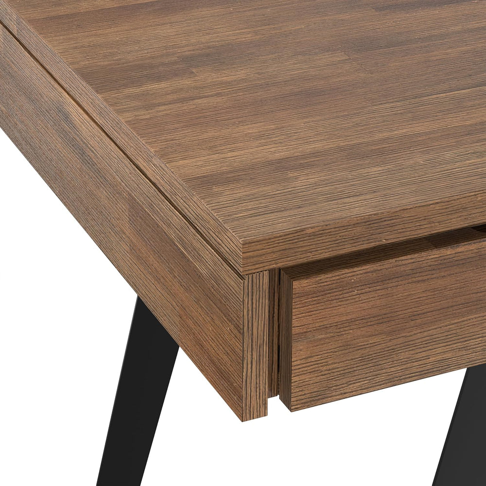 SIMPLIHOME Lowry 54" Wide Solid Acacia Wood Writing Desk in Natural Brown