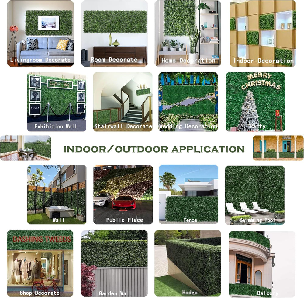 Bybeton Artificial Grass Wall Panels,10"x 10" (12pc) UV-Anti Boxwoo...
