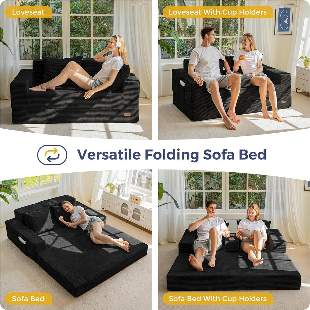 MAXYOYO Sofa Bed, 64-Inch Boneless Loveseat with 2 Cup Holders