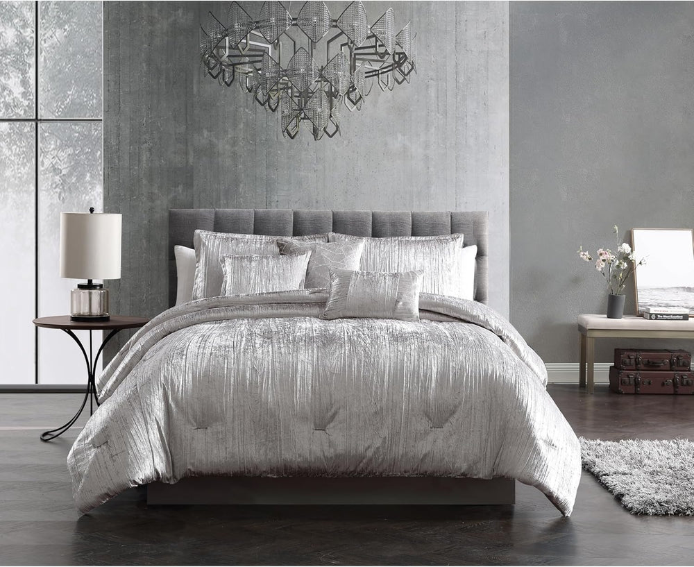 Riverbrook Home Turin Crinkle Velvet Comforter Bedding Set, Queen Size, Glam ...