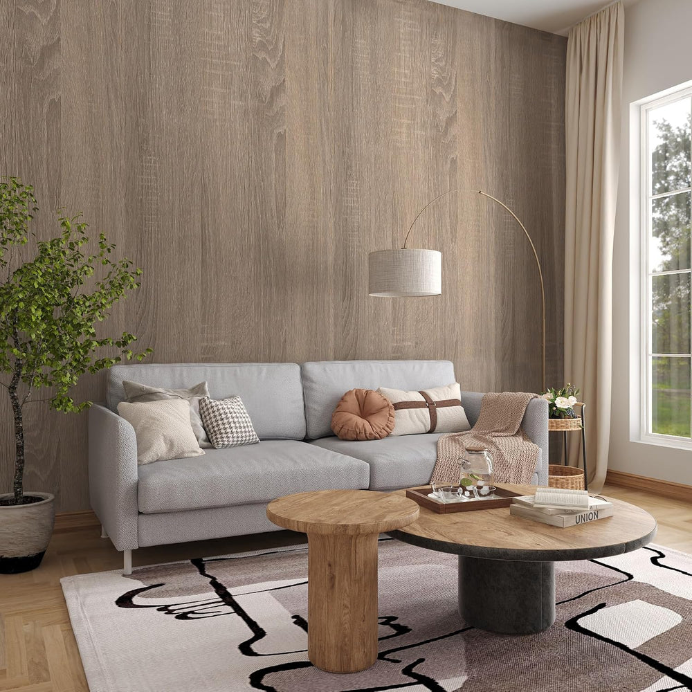 JSEVEM 24"×197" Light Brown Wood Grain Wallpaper Peel and Stick Woo...