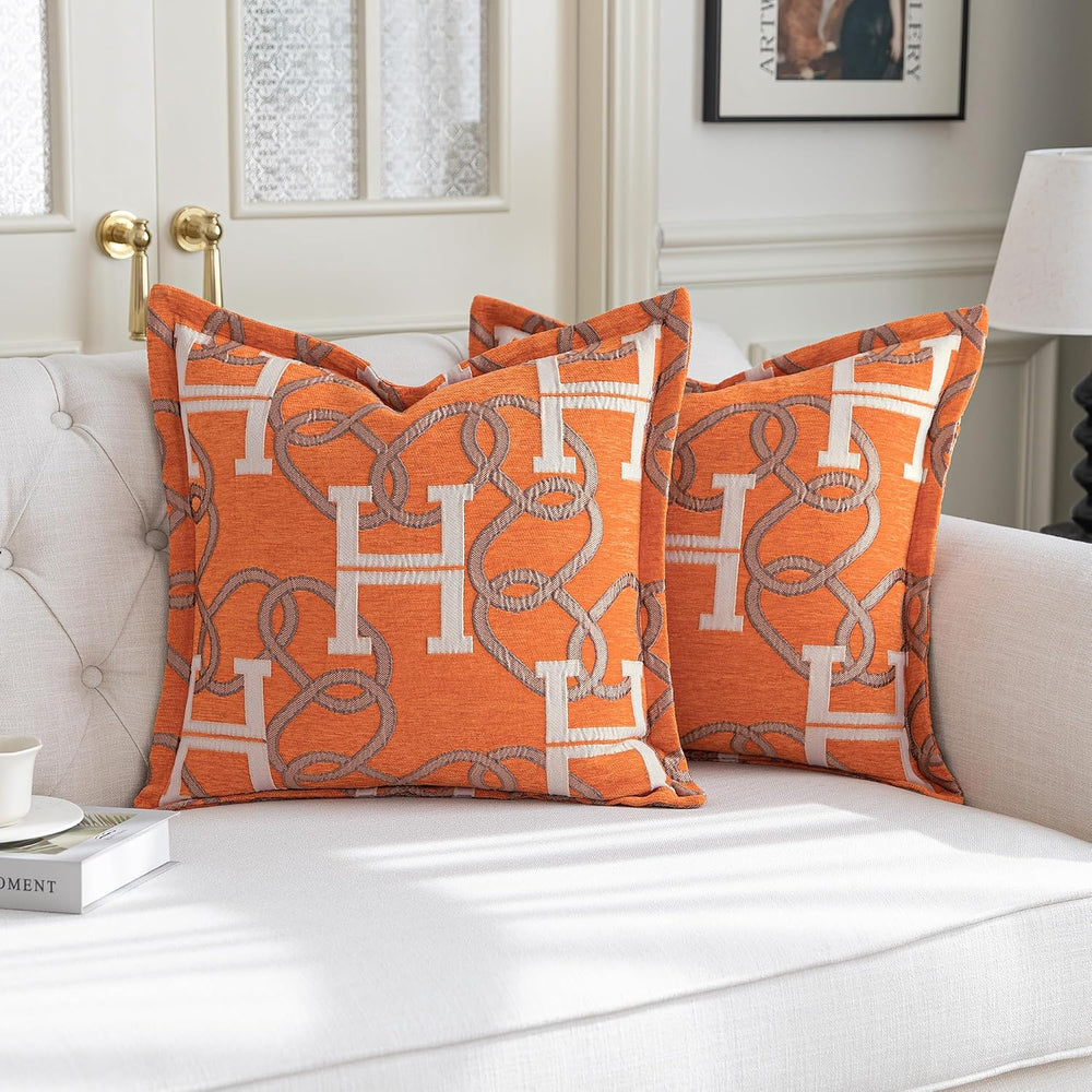 1 Piece Modern Letter H Throw Pillow Cover 20x20 Inch, Orange