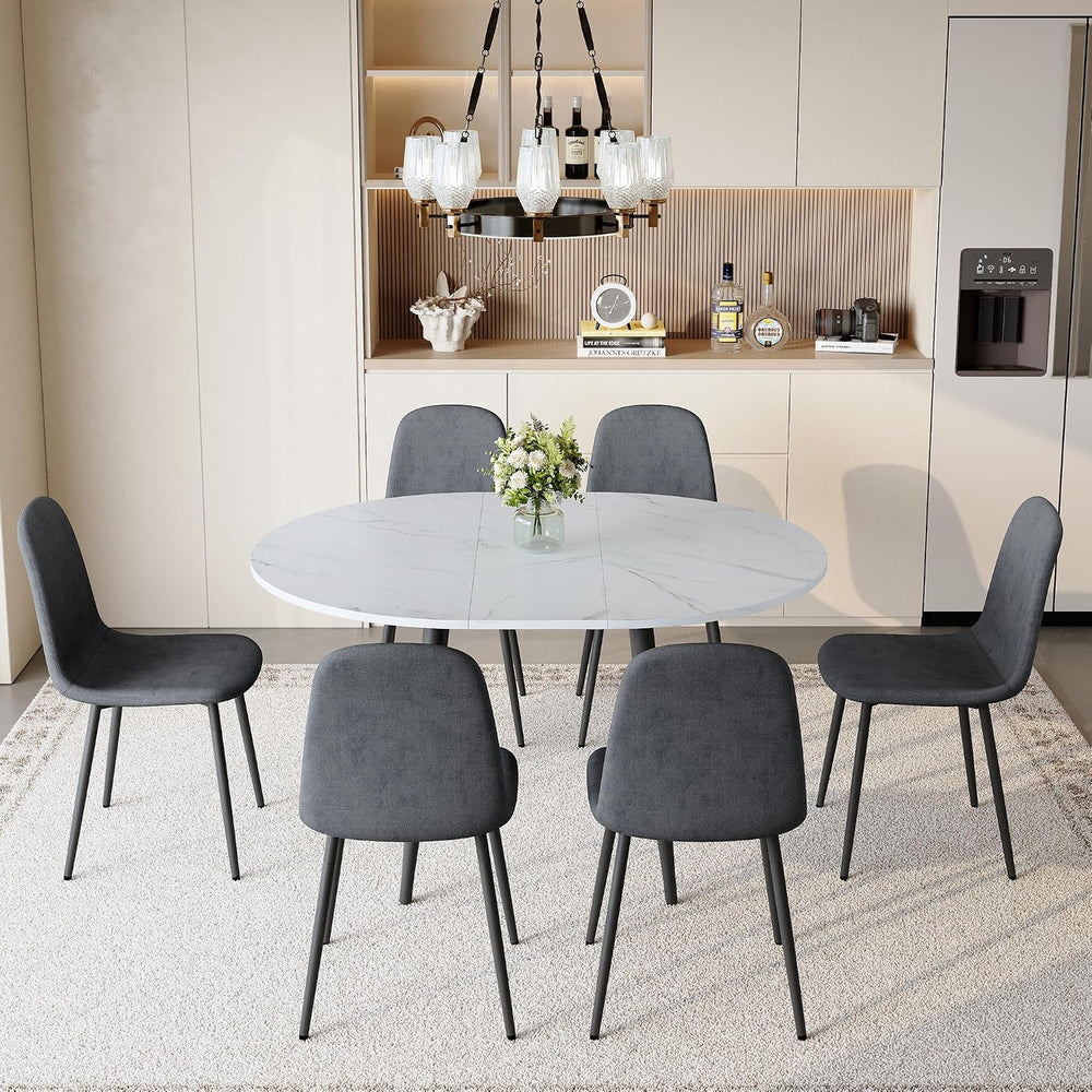 Round Dining Table Set for 6, 42"-54" Extendable Dining Room Table Set