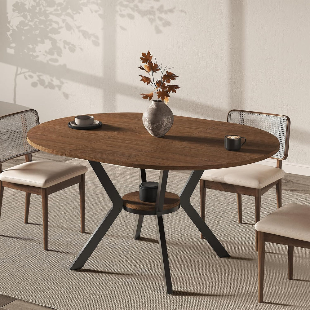 MECHYIN 42"-58" Extendable Round Dining Table for 4-6,with Storage ...