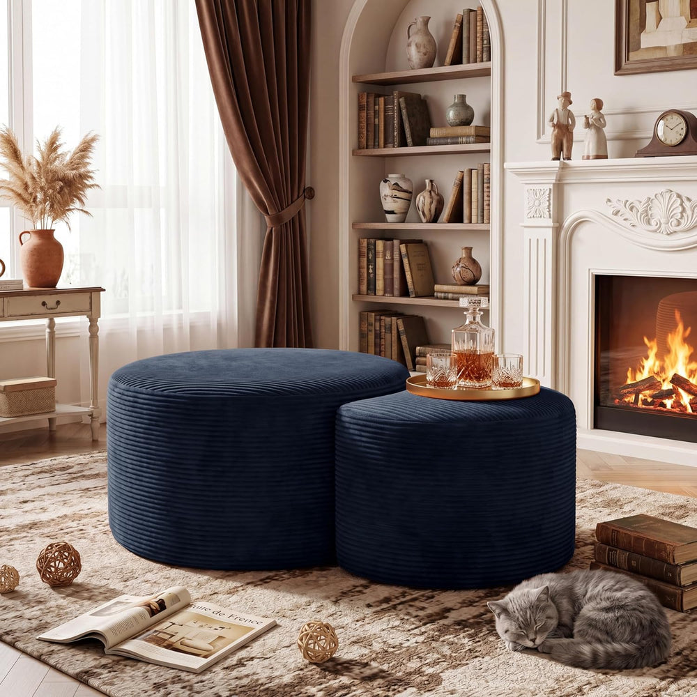 BSHOMGI Nesting Coffee Table Set of 2,Corduroy Ottoman Soft Foot Rest Movable...