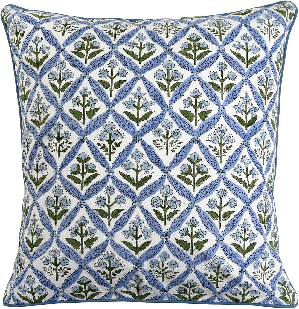 Ridhi Light Steel Blue Block Print Cotton Pillow Cover 18x18 Inch Set of 2