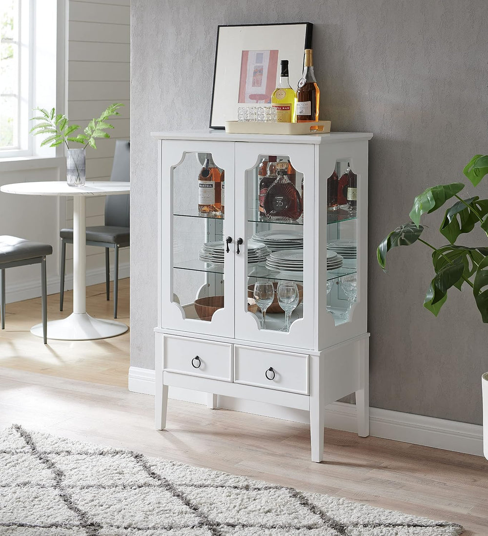 Kings Brand Furniture - Curio Accent Storage Cabinet with Doors, Glass Shelve...