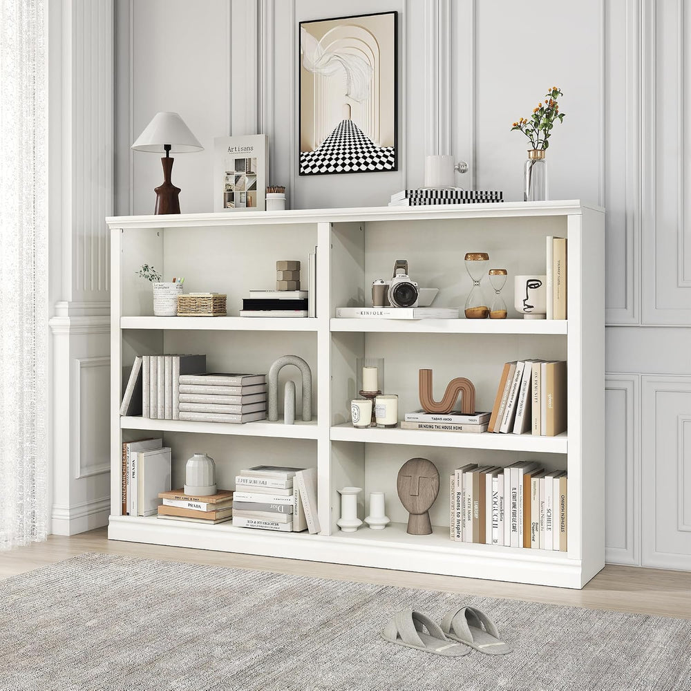 64" W Double Wide Open Shelf Bookcase, 3 Tiers 6 Storage Cube Book Shelf