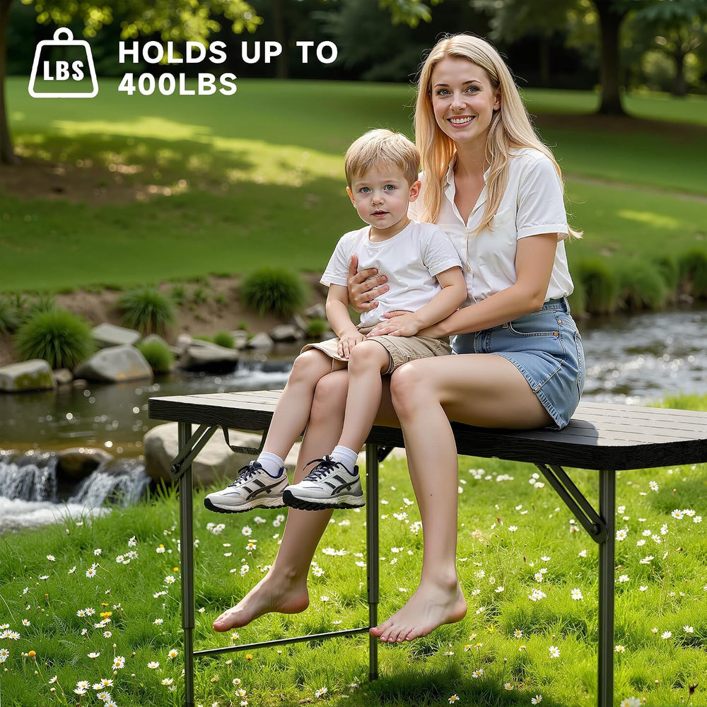 4 FT Folding Table, 3-Position Adjustable Height, Heavy Duty 400 lbs Capacity...