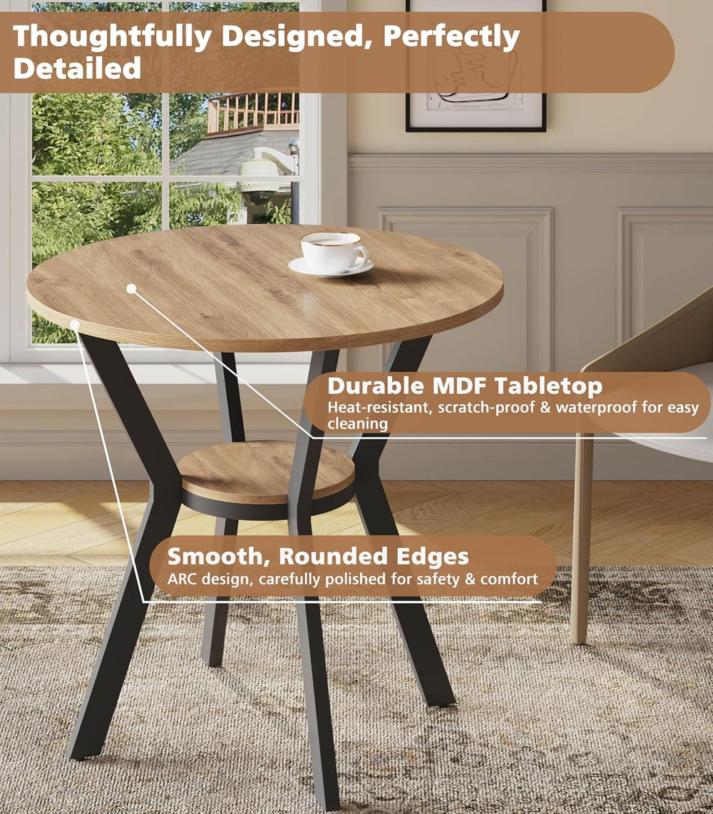 Round Kitchen Tables for 2-4, 31.5" Rustic Small Dining Tables with Storage