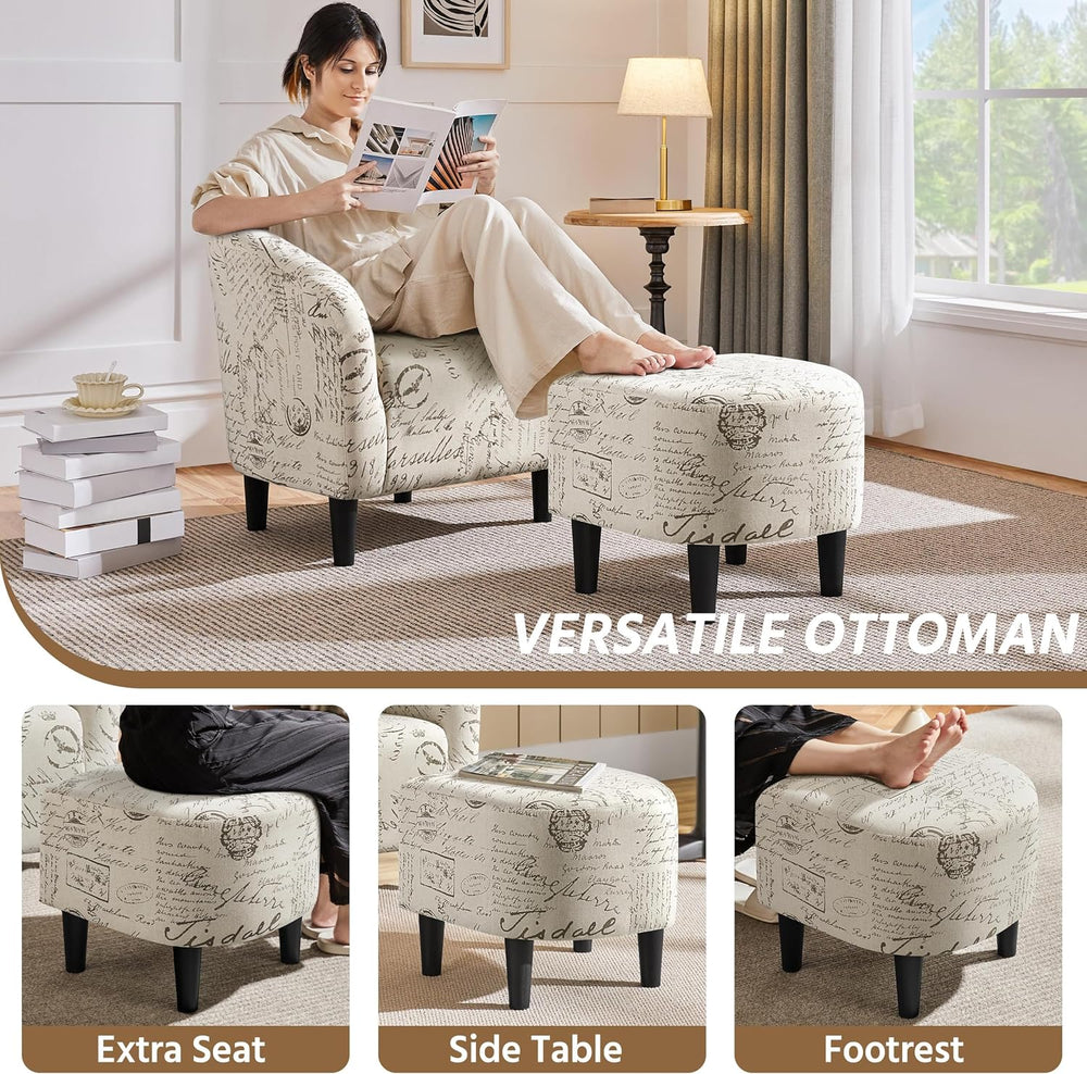 Yaheetech Small 25.5in Wide Boucle Barrel Accent Chair, Letter Print