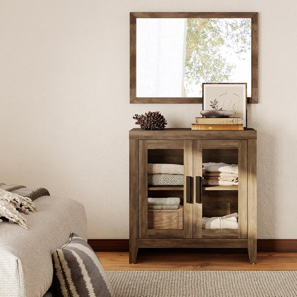 WAMPAT TV Stand for TVs up to 50”, Rustic Wood Entertainment Center with Adju...
