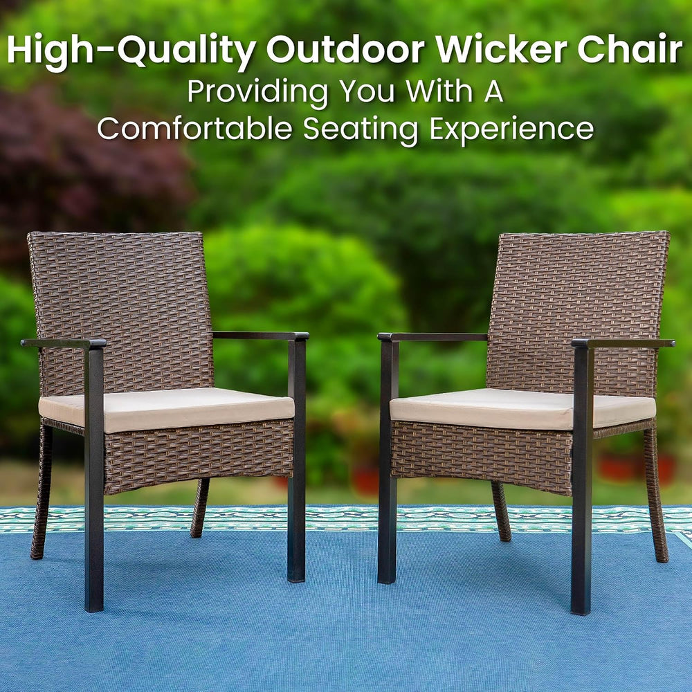 PHI VILLA Wicker Patio Dining Chairs Set of 4 with Removable Cushions