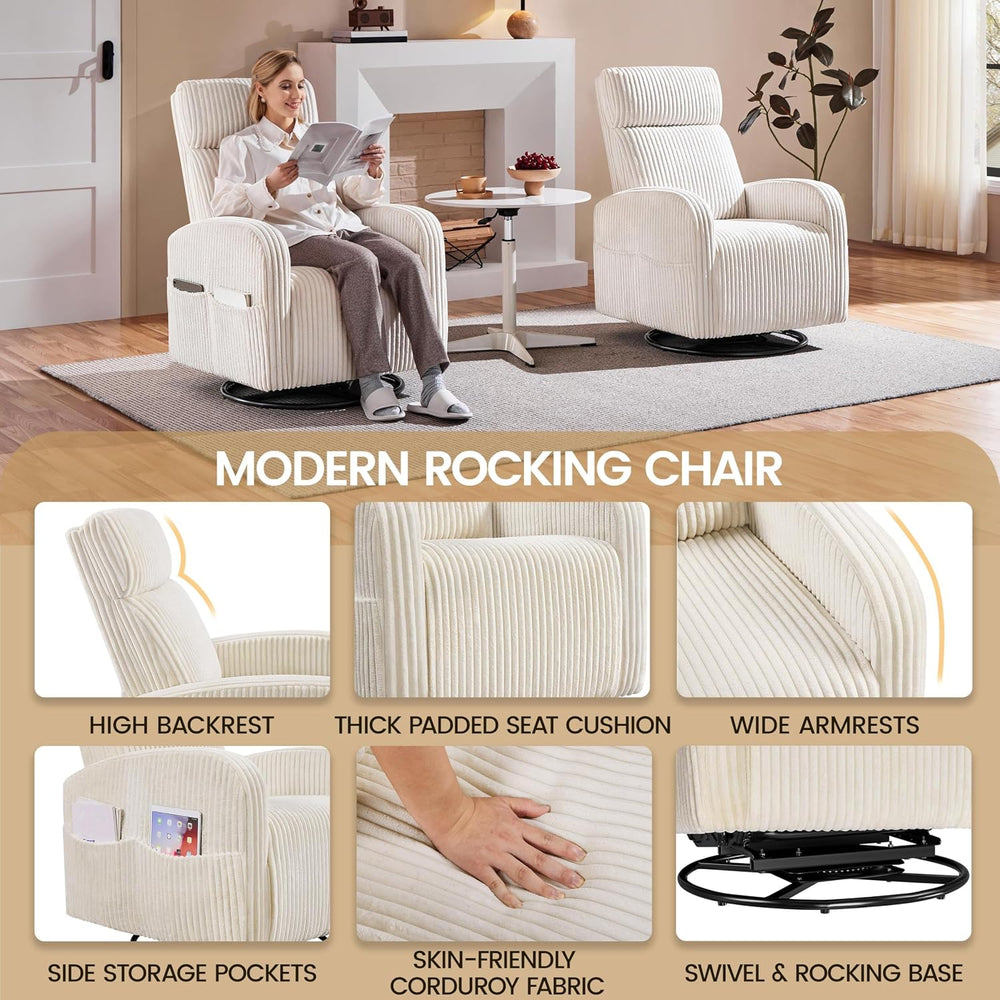 Yaheetech 360° Swivel Nursing Chair with Side Pockets, Beige