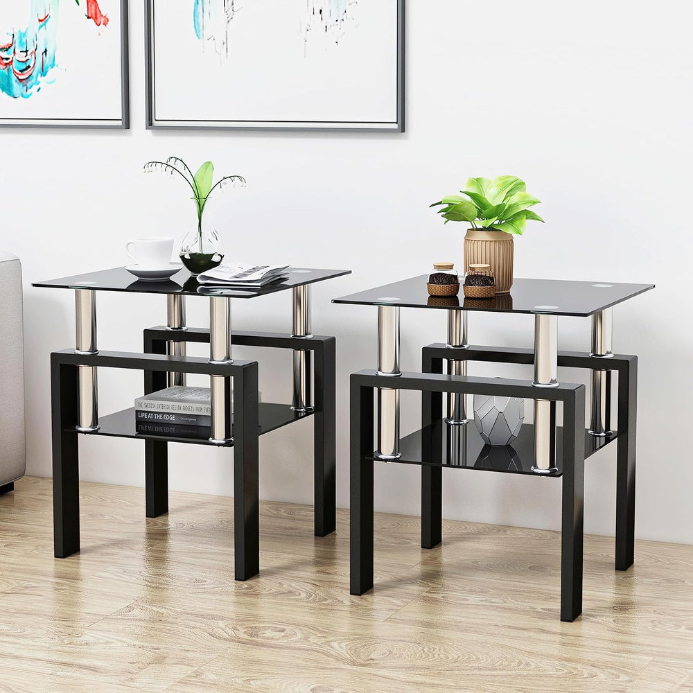 3 Piece Living Room Table Set, Glass Coffee Table and End Table Set of 3, Cof...