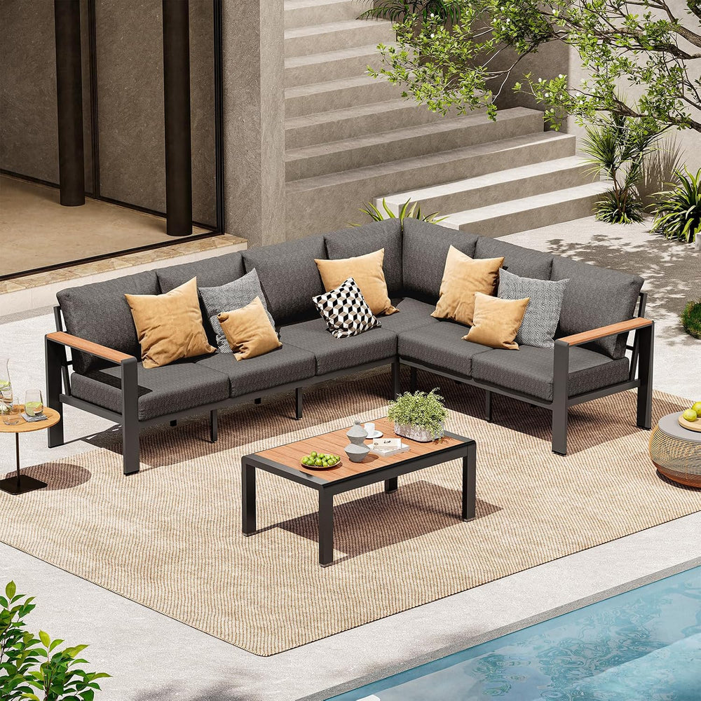 Aluminum Outdoor Patio Furniture Set 6 Seats, Outdoor Sectional Corner Sofa w...