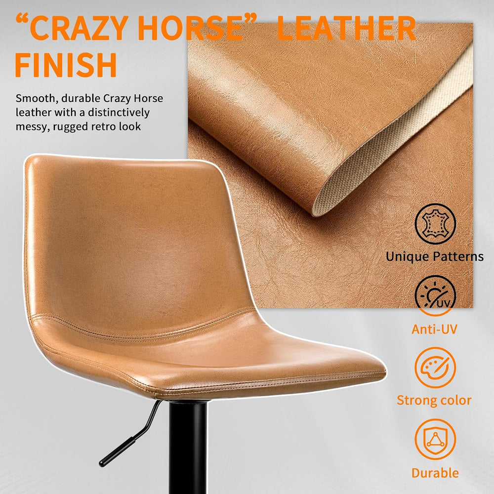 Waleaf Adjustable Bar Stools Set of 2, Modern Faux Leather Swivel Barstools
