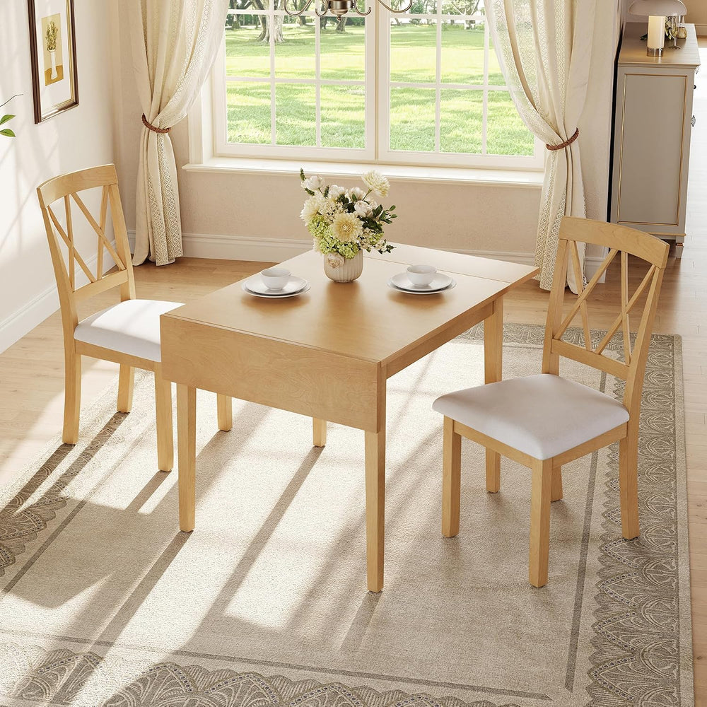 P PURLOVE 3 Piece Kitchen Dining Set, Wood Dining Table Set, Natural