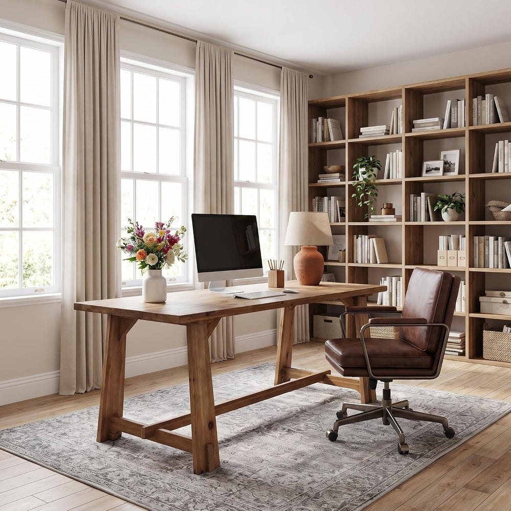 LITTLE TREE 63" Long Large Wood Desks, Farmhouse Office Desk