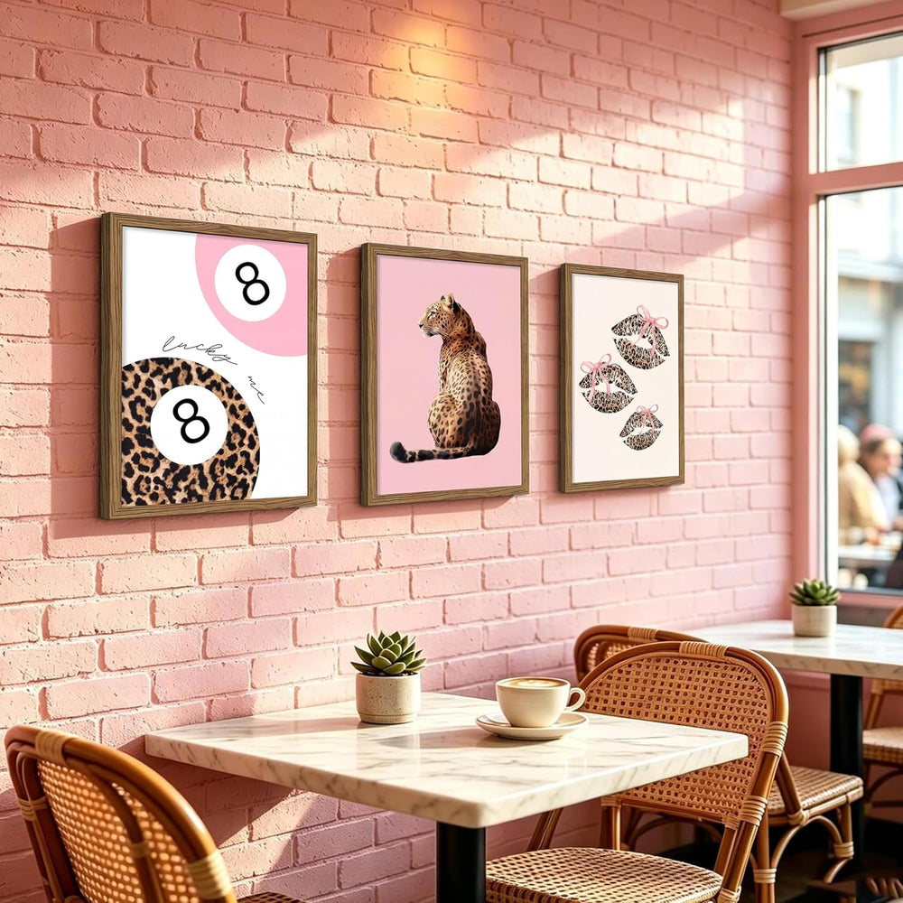 JYZXINWYQ Pink Coquette Wall Decor Set of 3, Cheetah Print Wall Art with Luck...