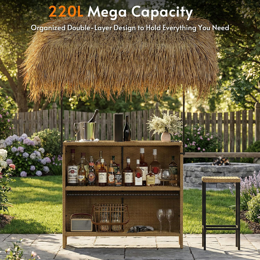 Outdoor Tiki Bar Set with Widen Hula Thatched Shade(48" L), 3-Piece Wick...