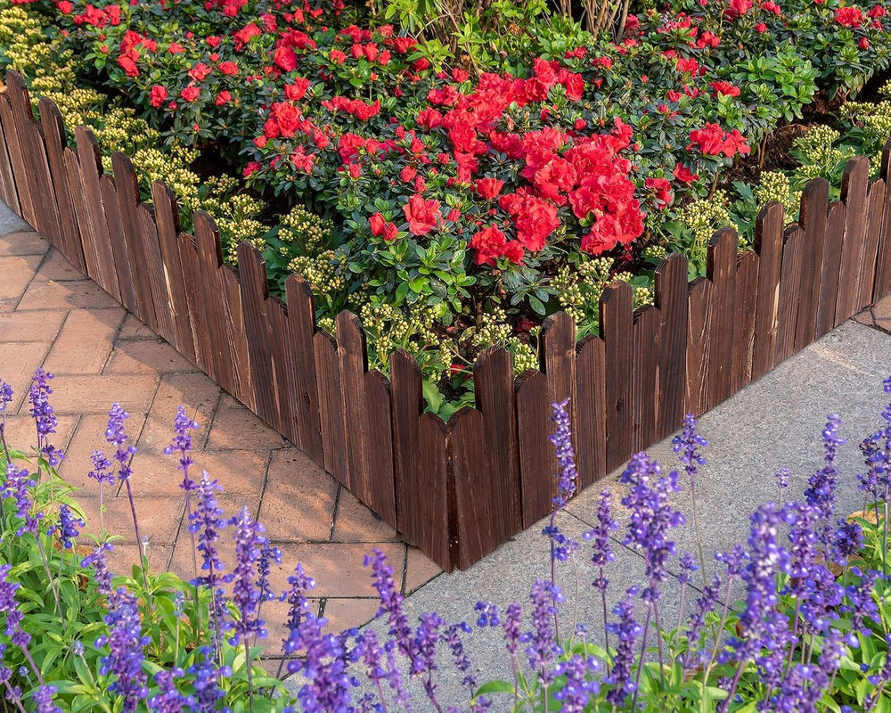 Soaoo 4 Pack Wood Garden Edging Fence, Flower Bed Edging Borders, 16 ft