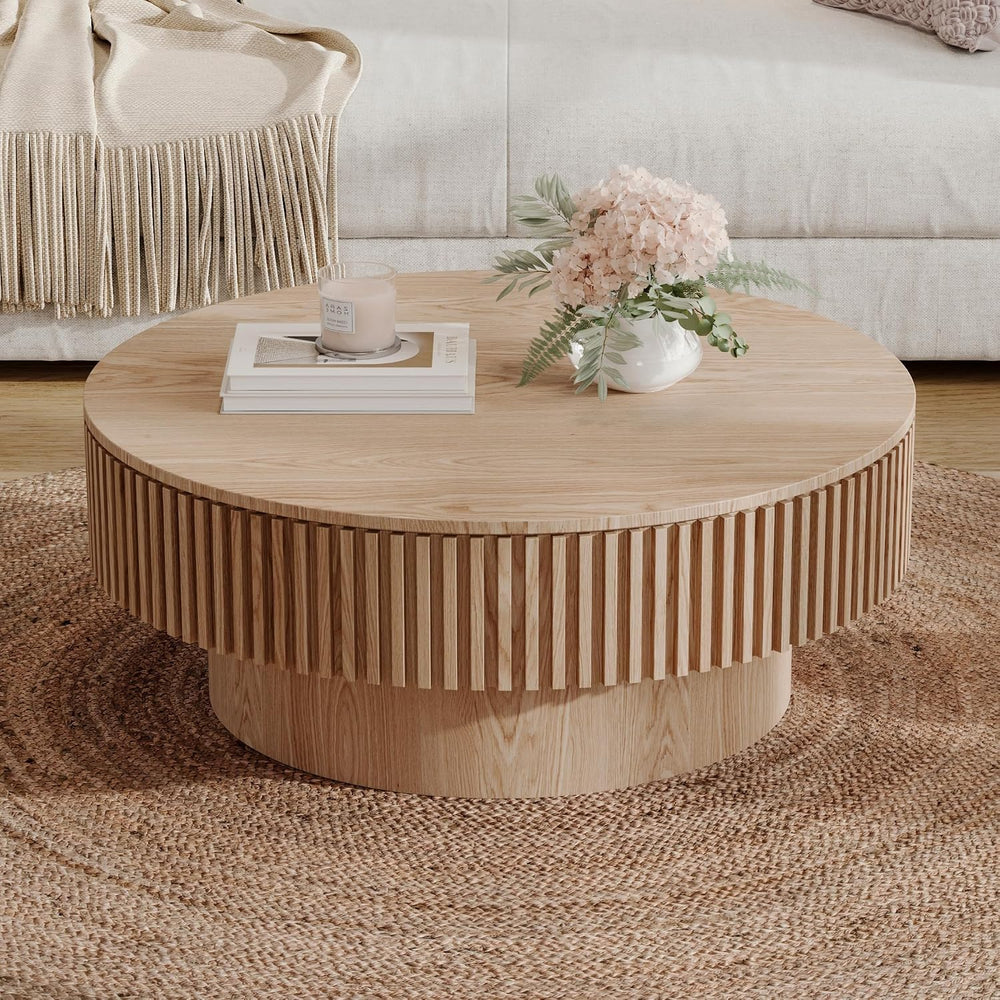 31.5''Round Coffee Table with Storage, Modern Luxury Circle Drum Cent...