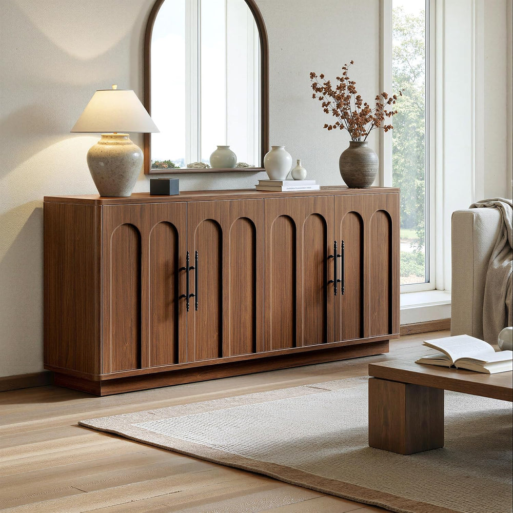 Evermagin 67" Arched Walnut Sideboard Buffet Cabinet with Storage