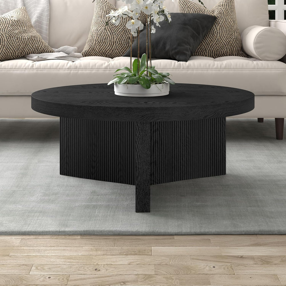 Henn&Hart 36" Scandinavian Fluted Coffee Table, Natural Black