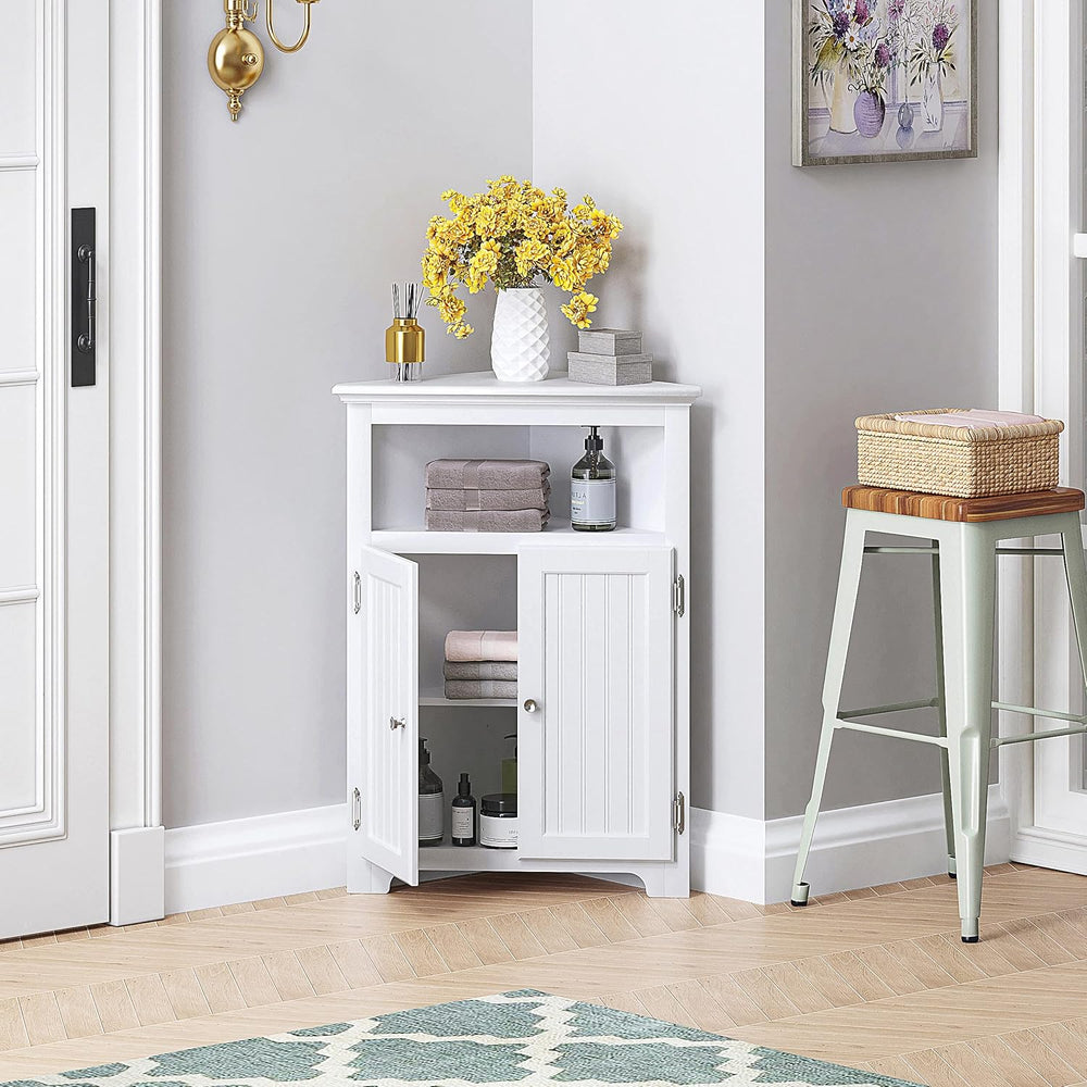UTEX Corner Bathroom Cabinet with Doors and Adjustable Shelf, White