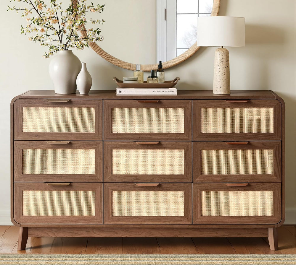 FORTUNETEC Dresser and Nightstand Sets, 3 Piece Bedroom Set, Walnut