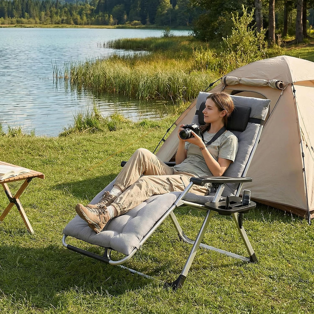 Premium Outdoor Chaise Lounge Chairs, Oversized Zero Gravity Chair, Grey