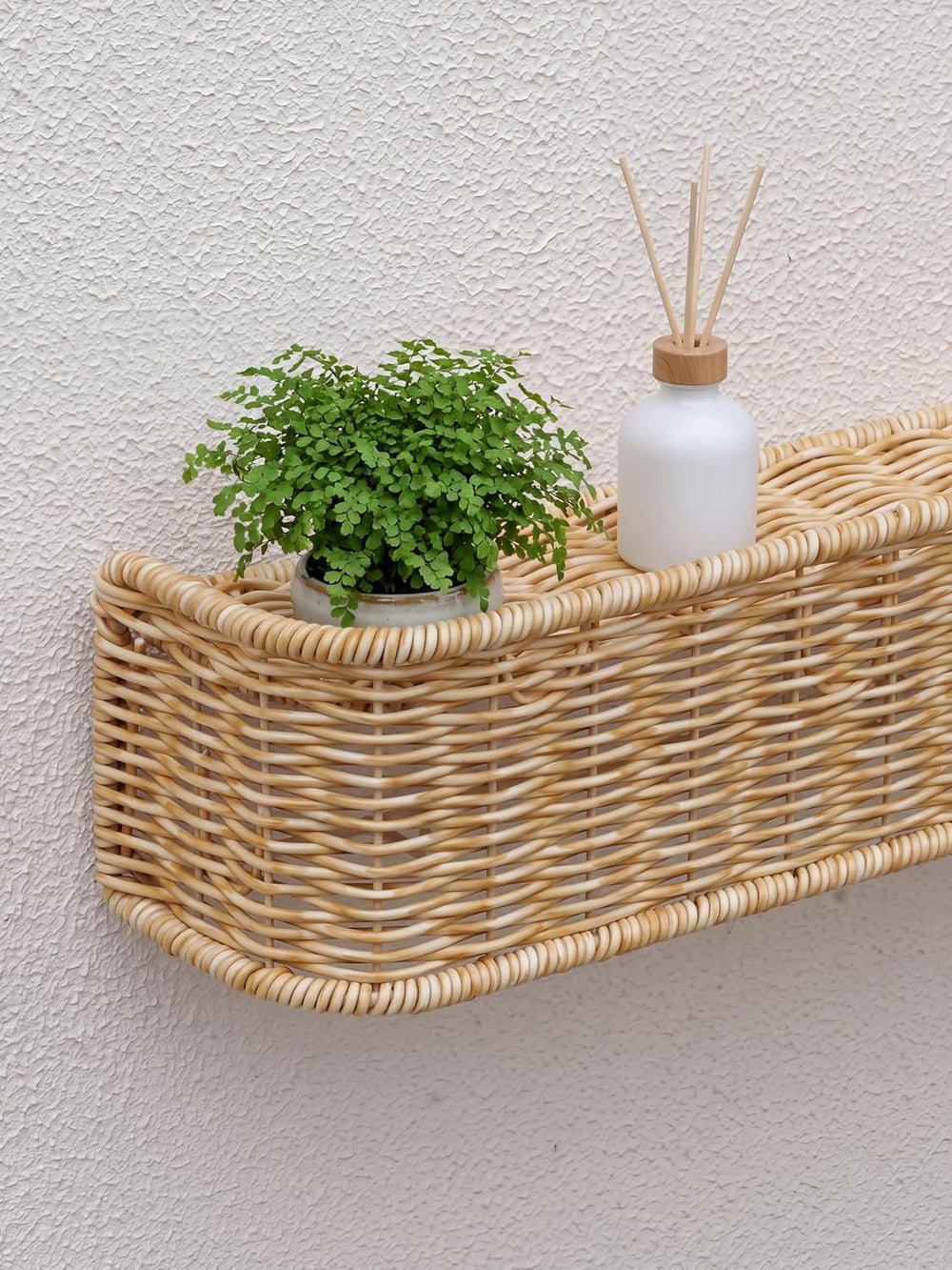Wall Mount Coat Rack With Shelf-6 Hook Handmade Rattan Coat Rack,Natural