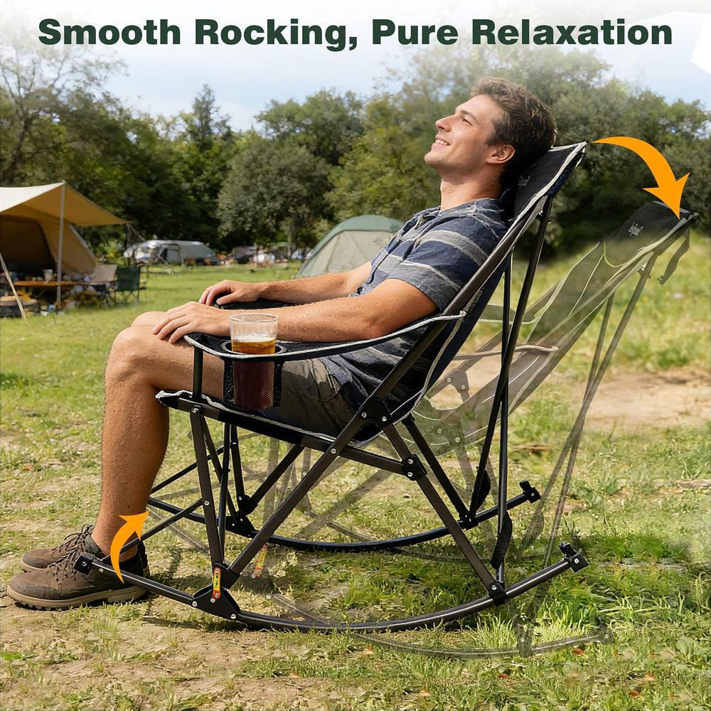 SUNNYFEEL Oversized Folding Rocking Camping Chair with Buckle Design 500lbs