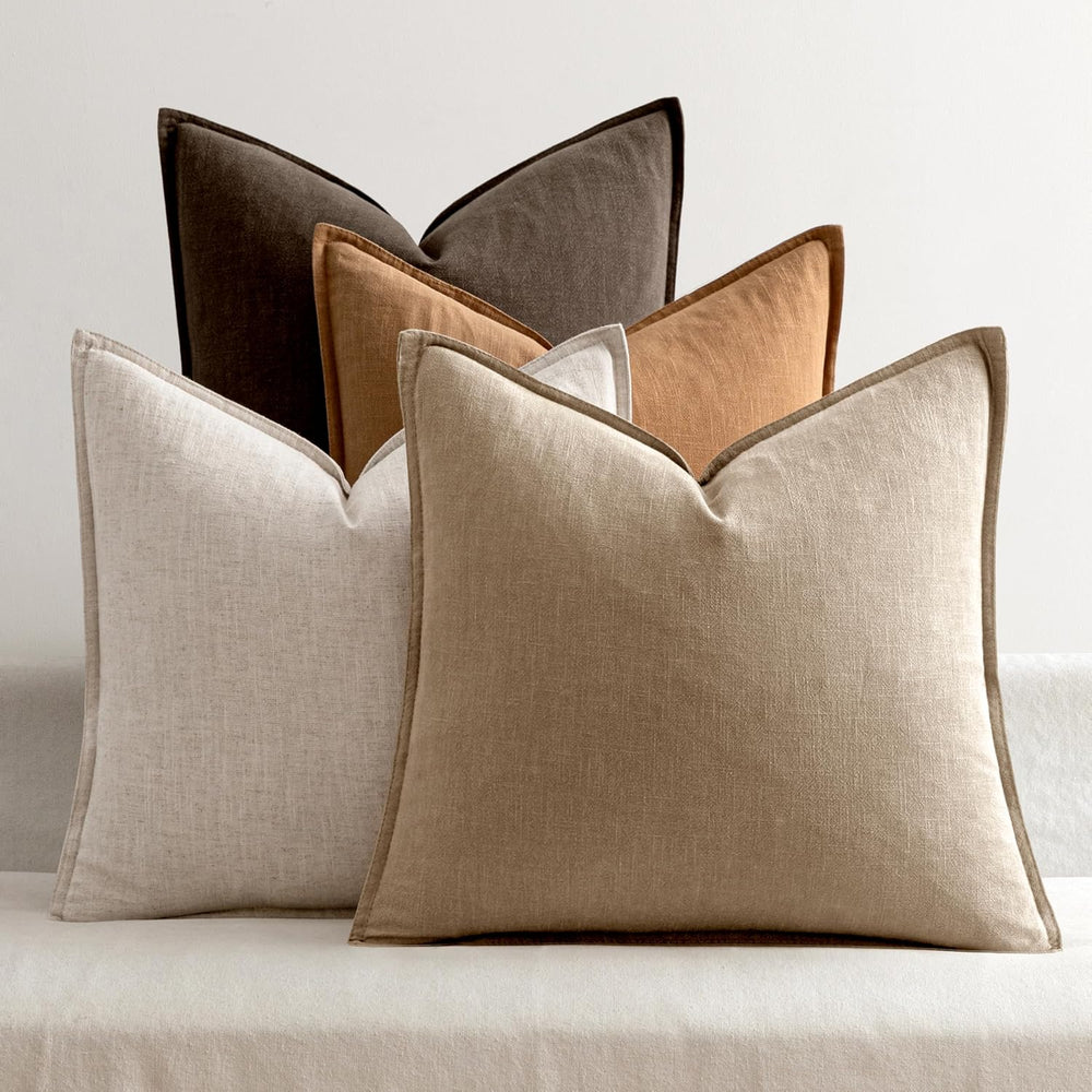 MIULEE Neutral Brown Boho Linen Pillow Covers 20x20 Inch Pack of 4