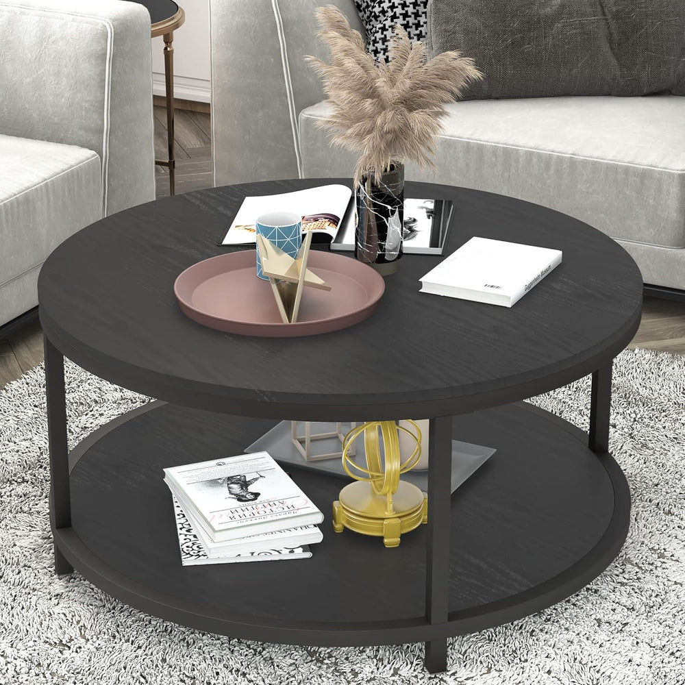 NSdirect Round Coffee Table, 36" Rustic Wooden Surface Top & Sturdy ...