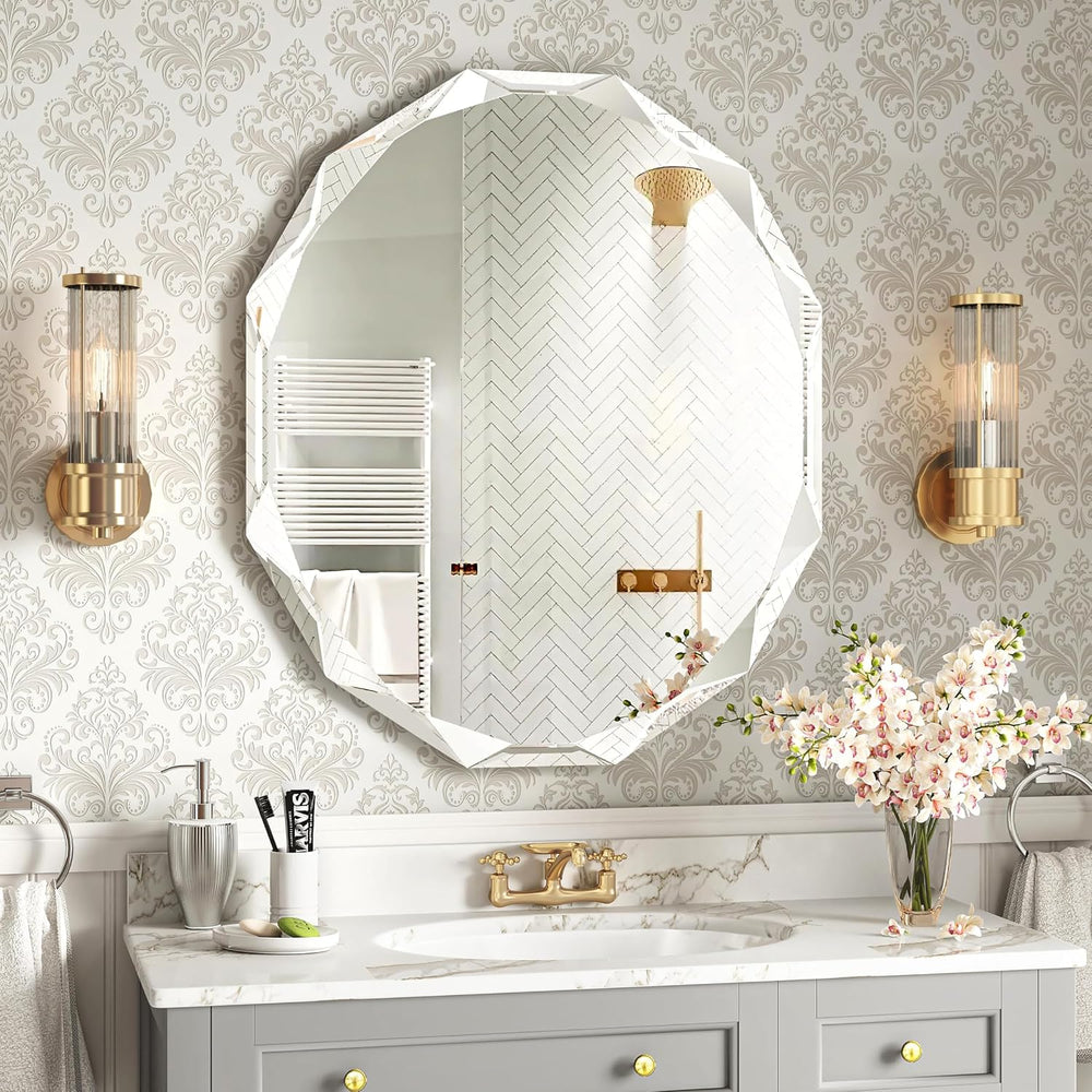 24x30 Inch Bathroom Mirrors for Over Sink, Round Frameless Mirrors for Wall