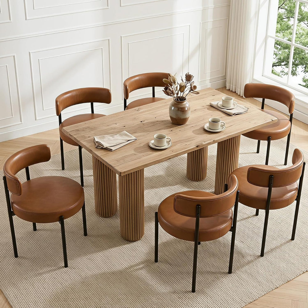 Faux Leather Dining Chairs Set of 6, Mid Century Modern, Brown