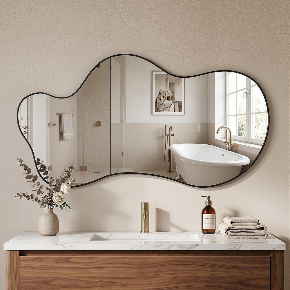 Irregular Wall Mirror, 26"x40" Asymmetrical Mirror, Black